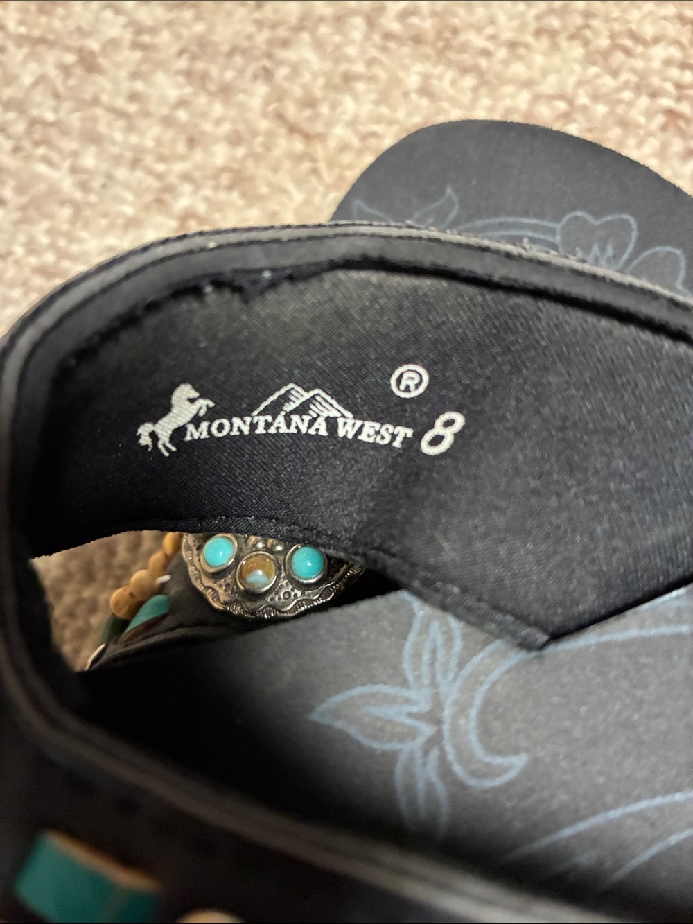 Montana West Black Flip Flops with Turquoise and Tan Beads - Picture 3 of 6